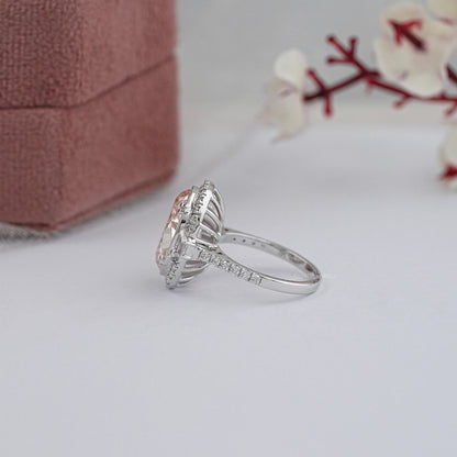 Pink  Oval Cut Halo With  Accent Diamond  Ring