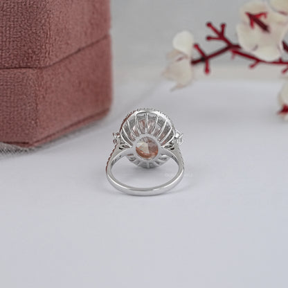 Pink  Oval Cut Halo With  Accent Diamond  Ring