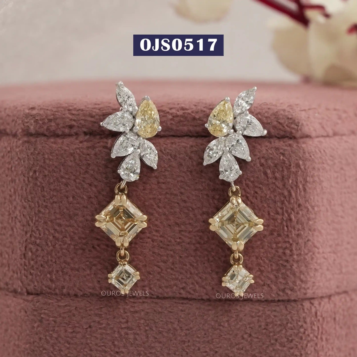 Yellow Pear Cut Chandelier Bridal Earrings