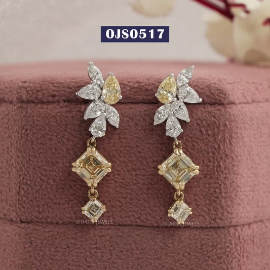 Yellow Pear Cut Chandelier Bridal Earrings
