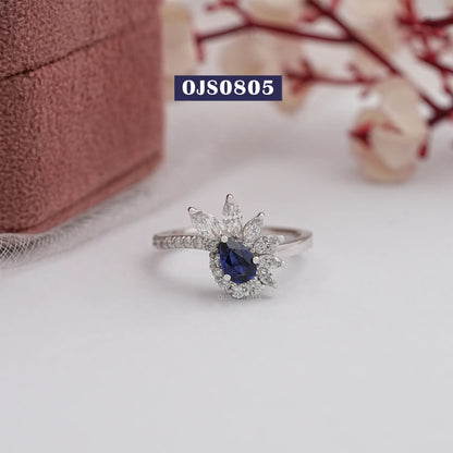 Pear Cut Blue Sapphire Gemstone Cluster Ring