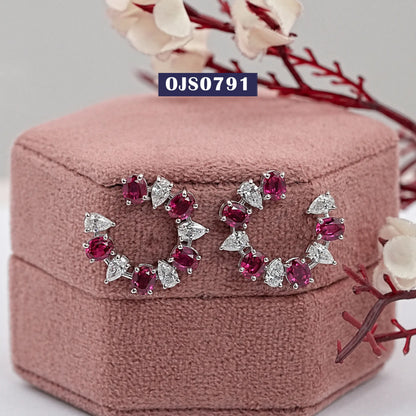 Red Ruby And Diamond Earrings