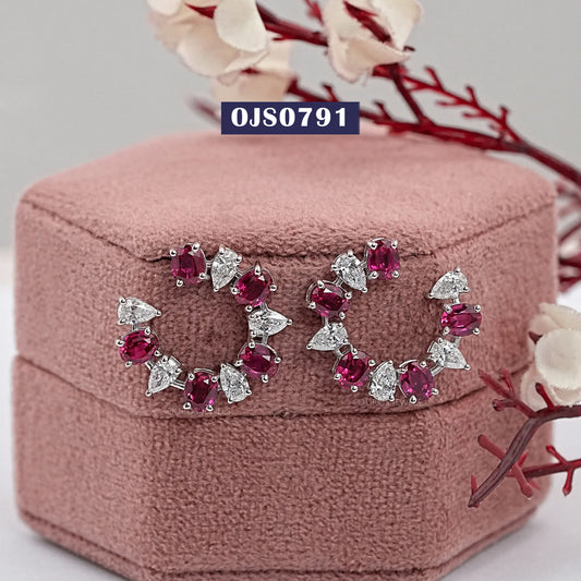 Red Ruby And Diamond Earrings