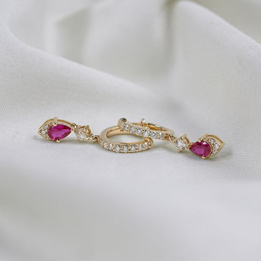 Pear Gemstone And Round Diamond Dangle Earrings