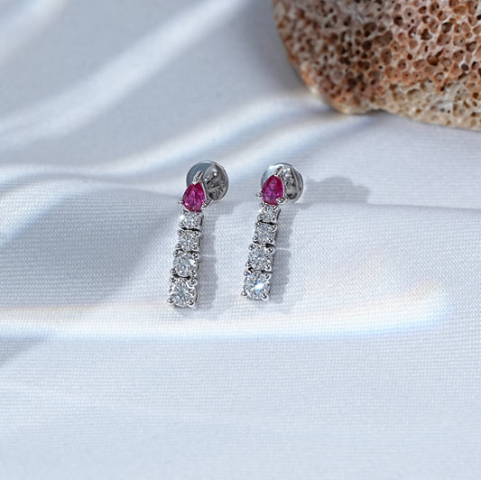 Pear Gemstone And Round Lab Diamond Drop Earrings
