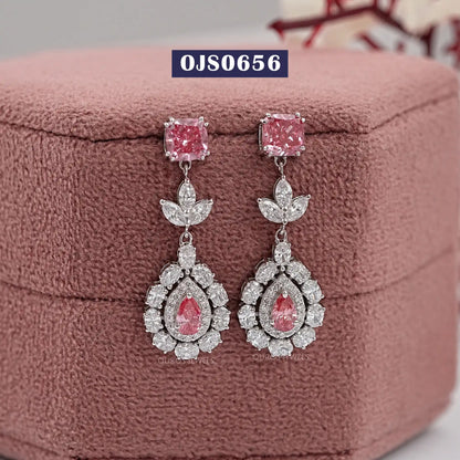 Pink Cushion And Pear Cut Drop Dangle Earring