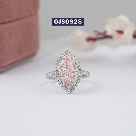 Pink Marquise Cut Halo Lab Grown Diamond Ring