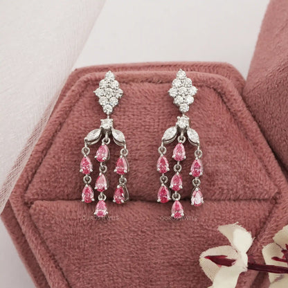 Pink Pear And Marquise Cut Lab Diamond Chandelier Earrings