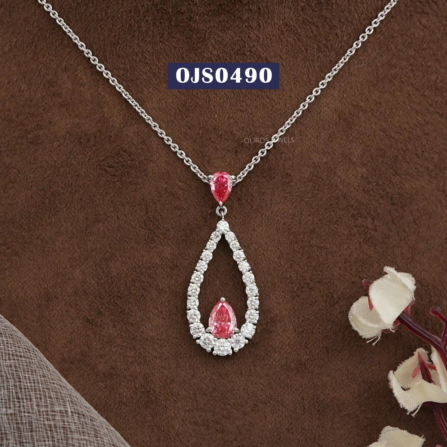 Pink Pear Cut Diamond Pendant Necklace