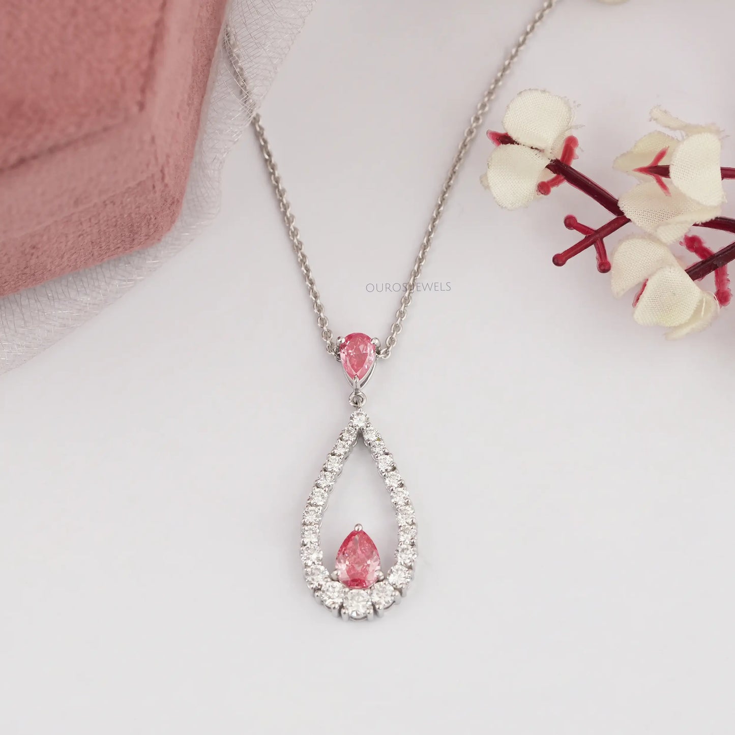 Pink Pear Cut Diamond Pendant Necklace