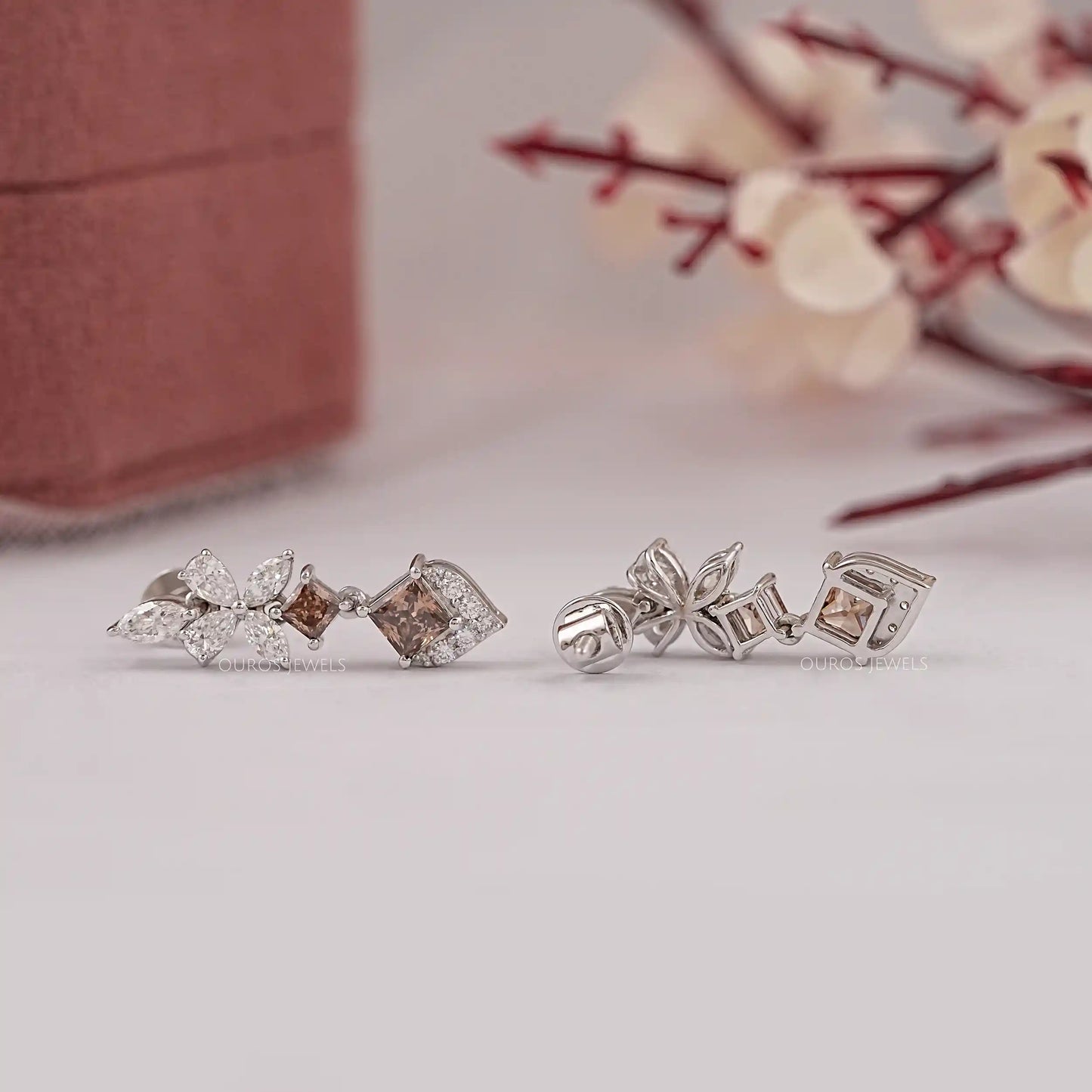 Chocolate Princess Cut Lab Diamond Drop Dangle Earring