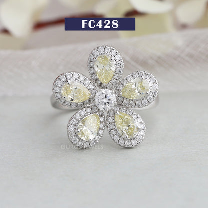 Floral Style Yellow Pear Diamond Ring