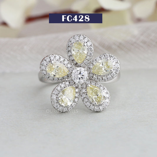 Floral Style Yellow Pear Diamond Ring
