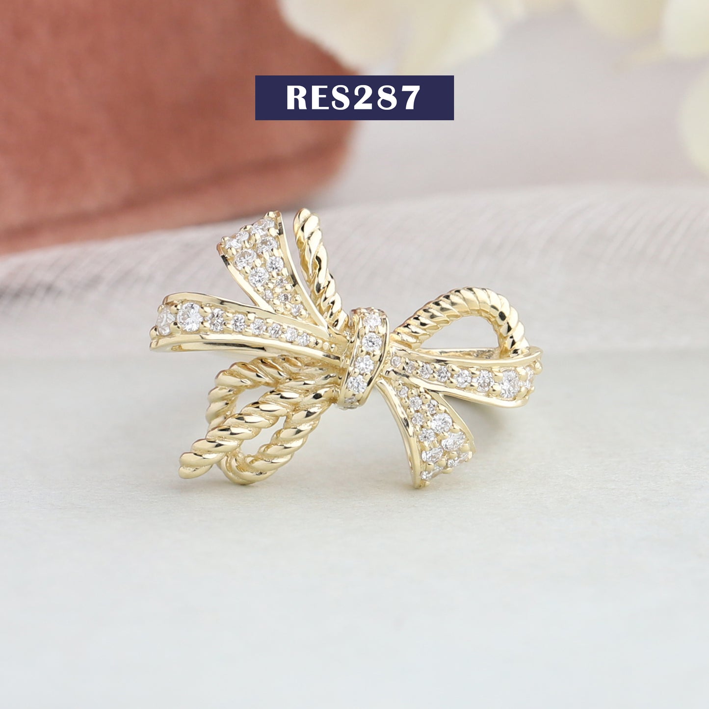Yellow Gold  Round  Cluster  Diamond  Bow Tie Ring