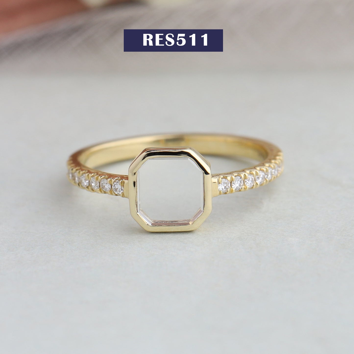 Asscher Portrait Cut Solitaire  Accent  Ring