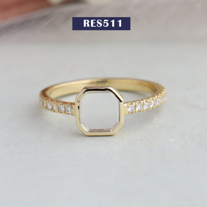 Asscher Portrait Cut Solitaire  Accent  Ring