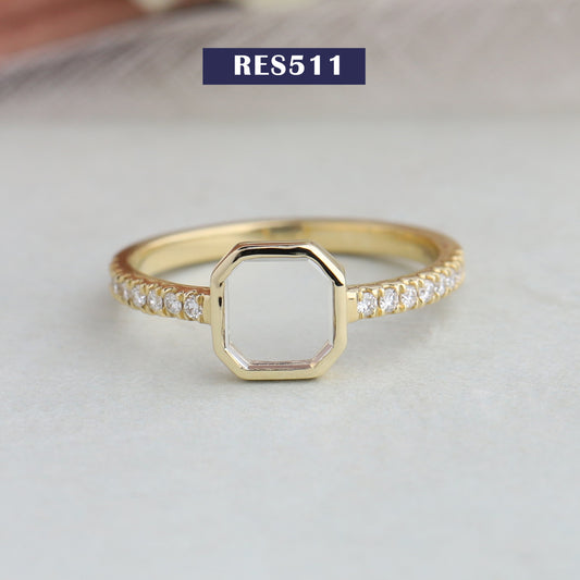 Asscher Portrait Cut Solitaire  Accent  Ring