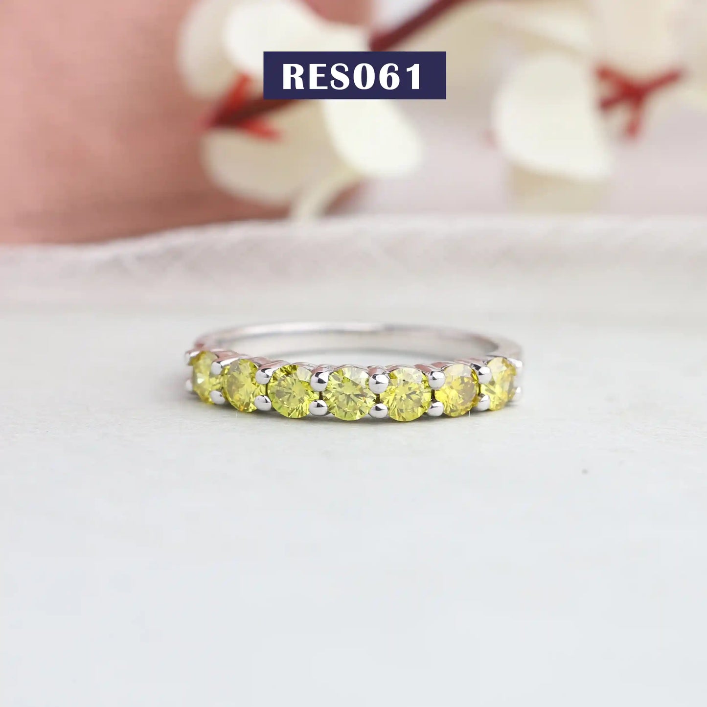 Yellow Round Half Eternity Ring