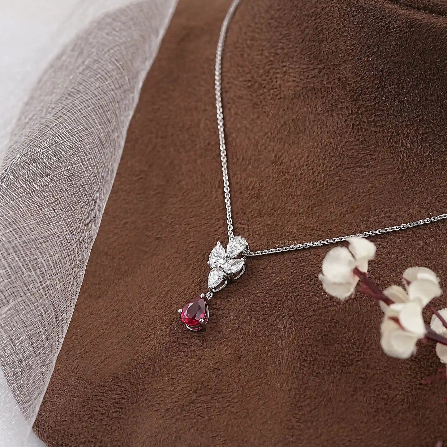 Red Pear Cut Lab Diamond Pendant