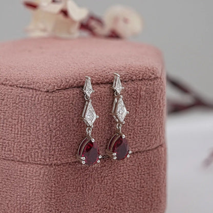 Red Ruby Pear Cut Lab Diamond Earring