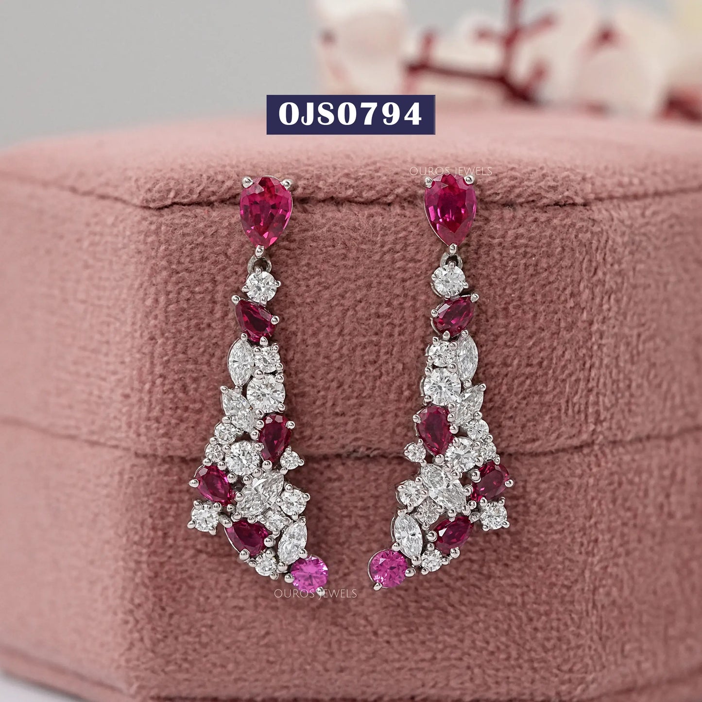 Red Ruby Pear Cut Drop Earring