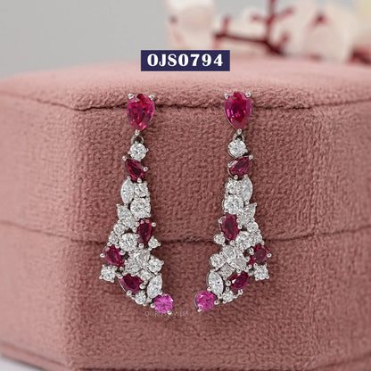 Red Ruby Pear Cut Drop Earring