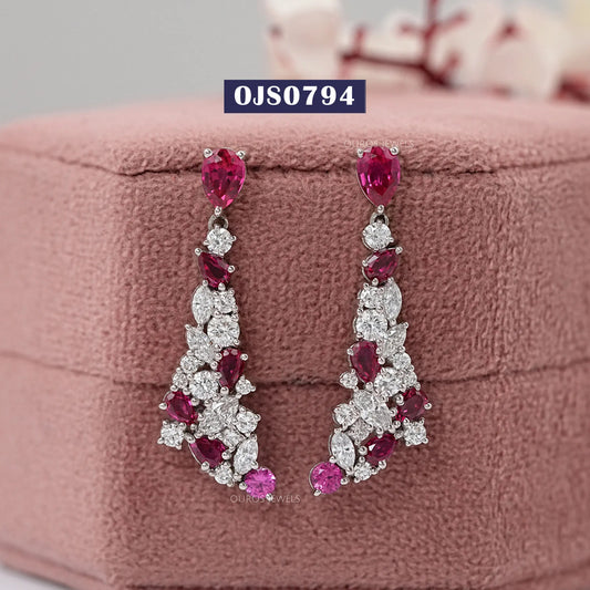 Red Ruby Pear Cut Drop Earring