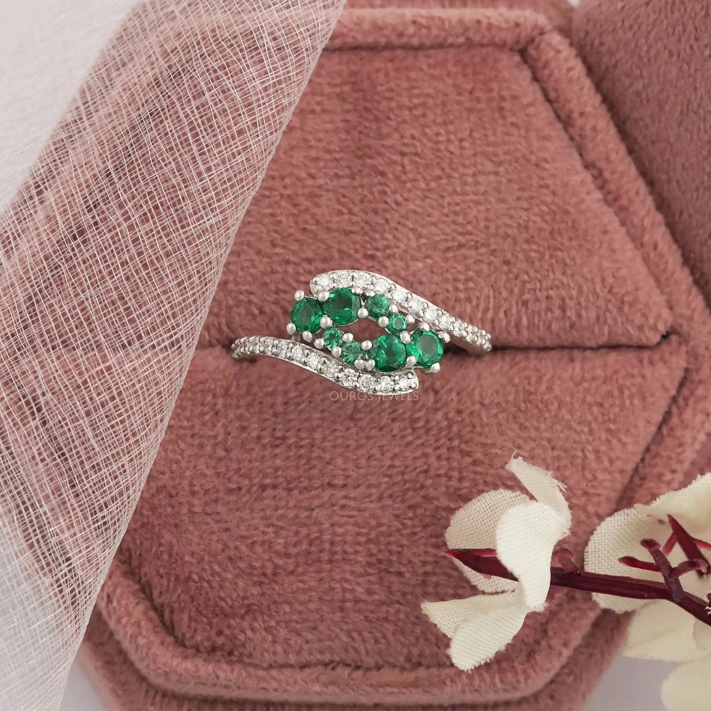 Green Round Gemstone Lab Diamond Dainty Ring