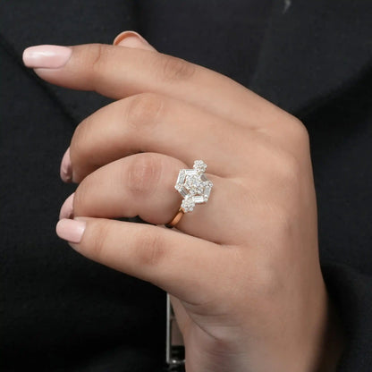Round Flower Octagon Shape Baguette Cut Halo Lab Diamond Ring