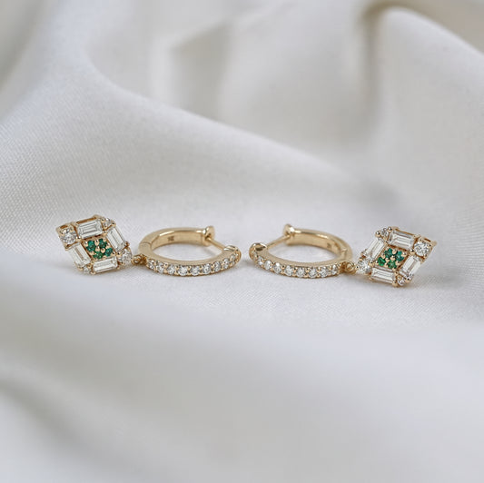 Round And Baguette Lab Diamond Dangle Earrings