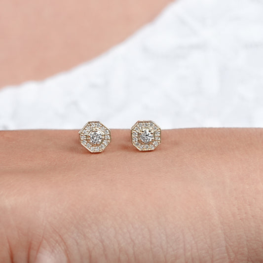 Round Cut Lab Diamond Halo Stud Earrings