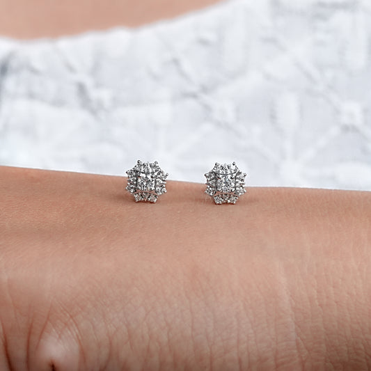 Round Cut Lab Grown Diamond Halo Studs