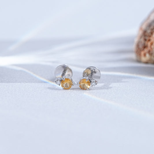 Round Gemstone Stud Earrings