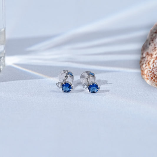 Sapphire Blue Round Gemstone Stud Earrings