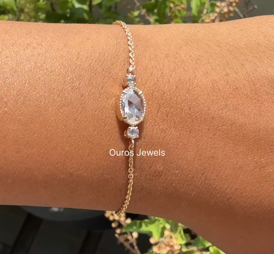 Three Stone Rose Cut Oval Chain Bracelet