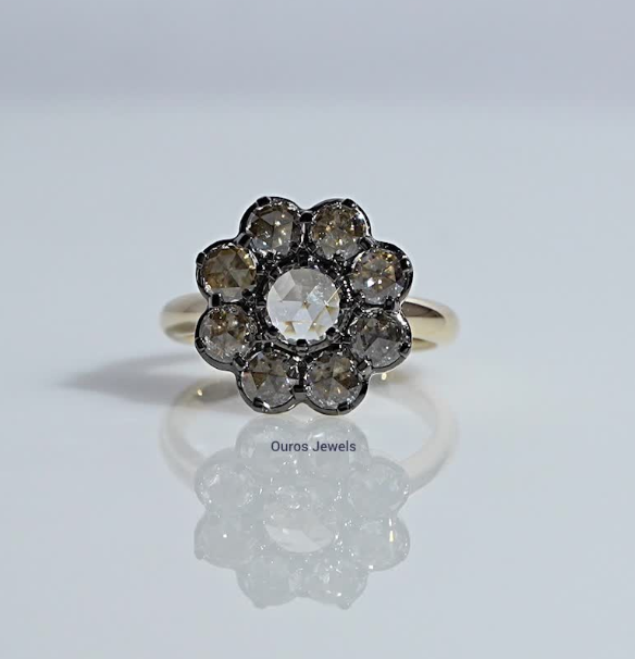 Rose Cut Round Halo engagement Ring