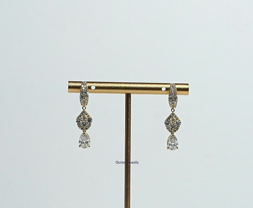 Pear And Round Diamond Cluster Dangle Earrings