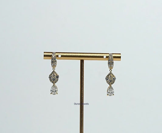 Pear And Round Diamond Cluster Dangle Earrings
