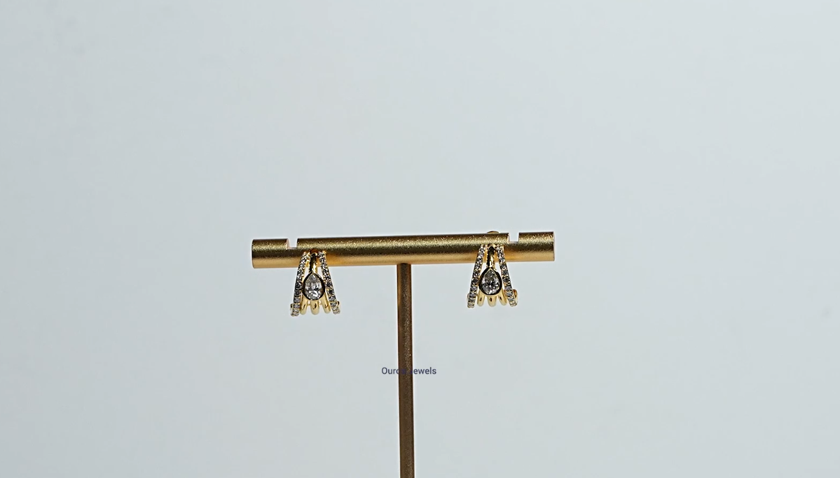 Bezel Pear And Round Diamond C Hoop Earrings