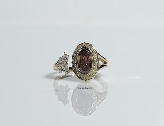 Champagne Step Cut Oval Cut Halo Open Cuff Ring
