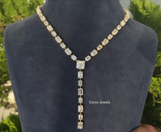 Emerald Lab Diamond Bar Set Y-lariat Necklace
