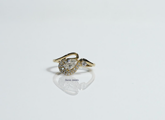 Elongate Old Mine Pear Curved Set Engagement Ring