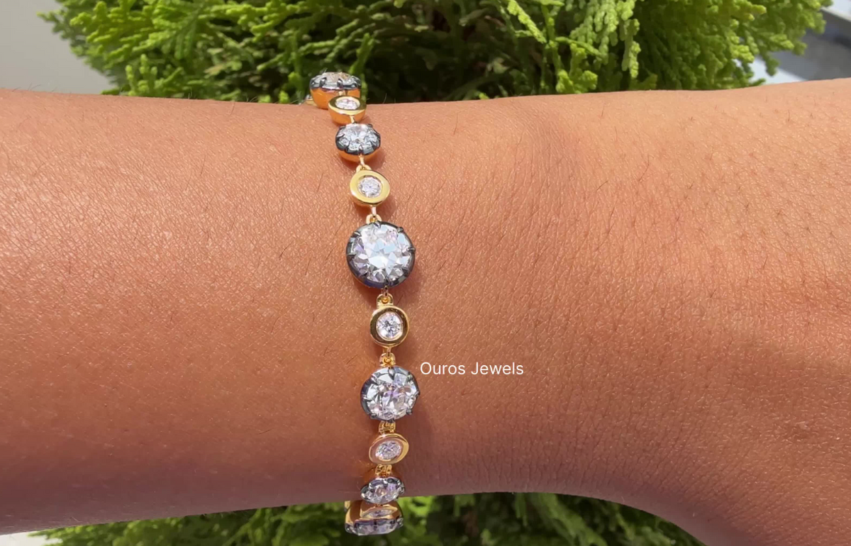 Black Coating And Bezel Old European Round Diamond Tennis Bracelet