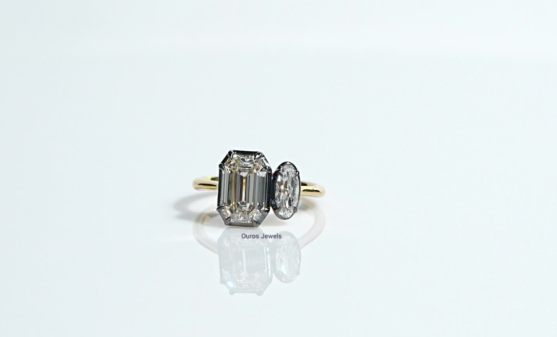 Black Coating Old Mine Emerald And Moval Diamond Toi Moi  Ring