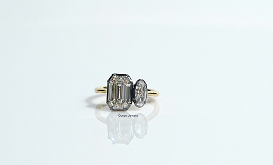 Black Coating Old Mine Emerald And Moval Diamond Toi Moi  Ring