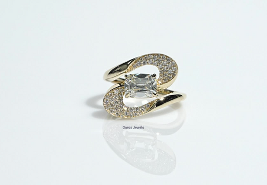Elongated Old Mine Cushion Cut Lab Diamond Engagement Ring