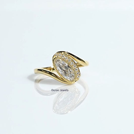 Old Mine Moval Lab Diamond Accent Bypass Ring