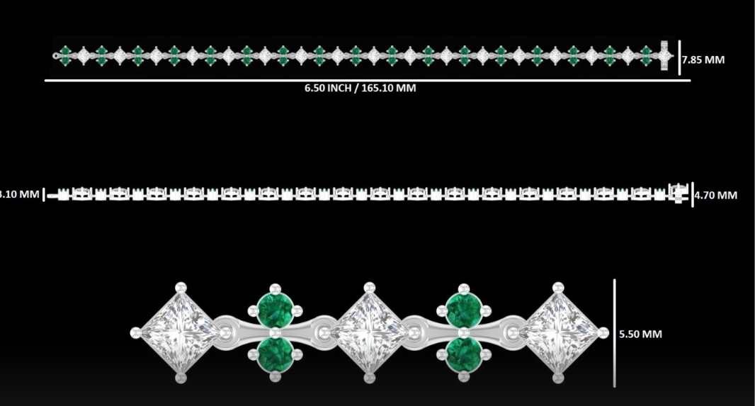 Princess And  Round Gemstone Bracelet