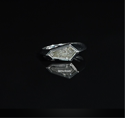 Step Cut Shield Bezel Set Wedding Ring