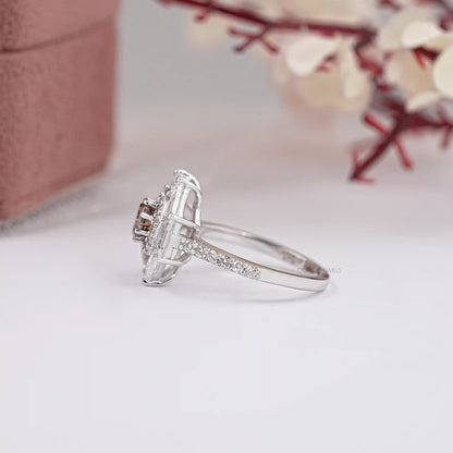 Chocolate Octagon Shape Double Halo Ring